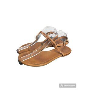 ☀️Coach Shirley T Leather Heritage Strap Flat Thong Sandal Women Size 6.5B Brown